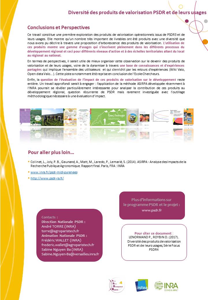 FOCUS PSDR4 Diversité des produits de valorisation PSDR et de leurs usages