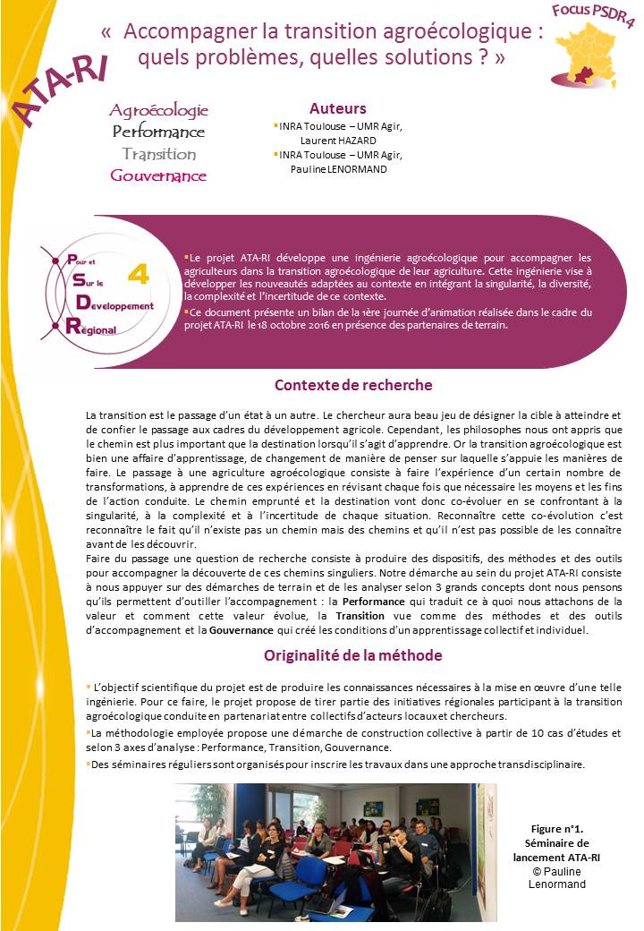 FOCUS PSDR4 ATA-RI « Accompagner la transition agroécologique : quels problèmes, quelles solutions ? »